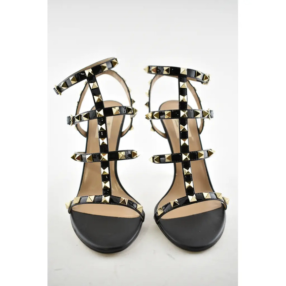 Valentino Rockstud 105 Black Patent Stud Caged Ankle Strap Sandal Heel Pump 40.5 - Picture 5 of 11